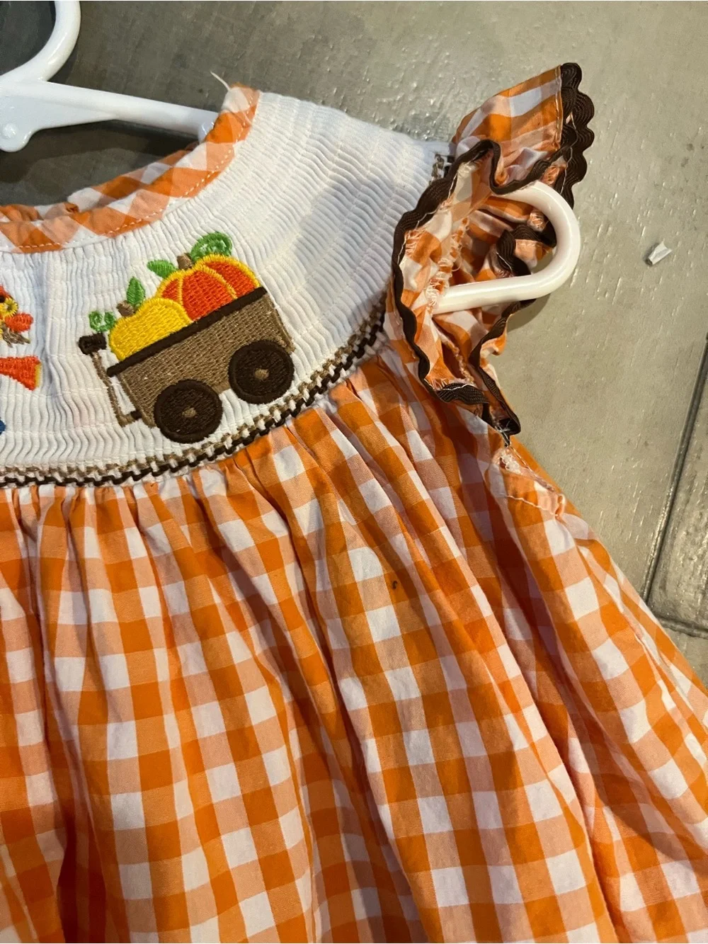 Lil Cactus Smocked Pumpkin Scarecrow Gingham Dress 6-12 Months